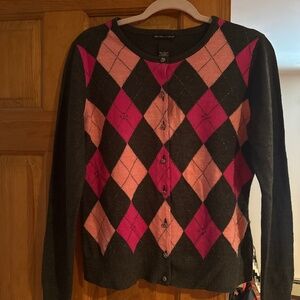 WOMENS ARGYLE BUTTON DOWN SZ L PINK BROWN